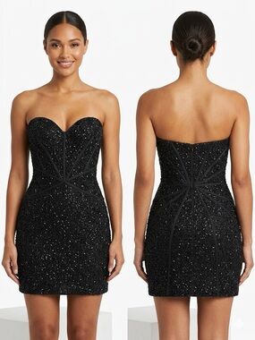 Sherri Hill Fully Hand-Beaded Strapless Corset Mini-Dress |Cocktail Prom Pageant